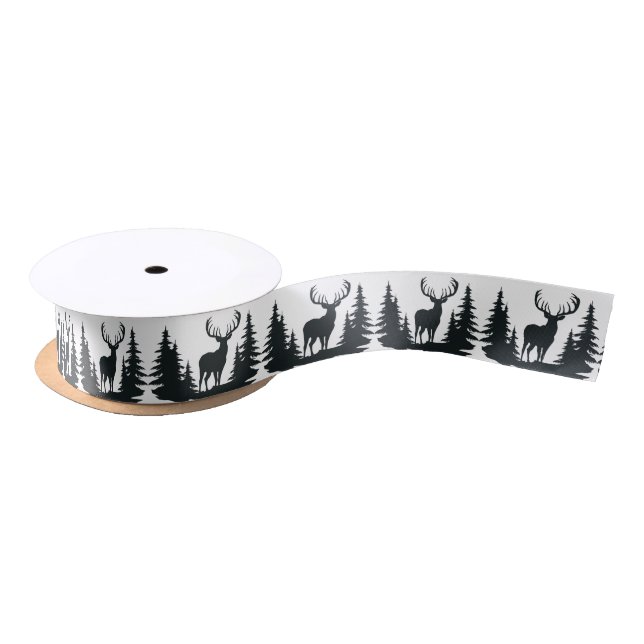 Magnificent Buck Among Pine Trees Satin Ribbon (Spool)