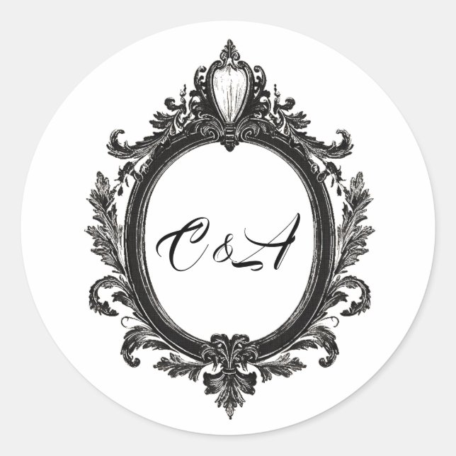 Magnificent Crest Motif, couple monogram, wedding Classic Round Sticker (Front)