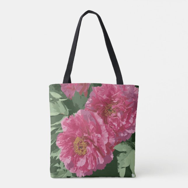 Magnificent deep pink peony on canvas tote (Back)