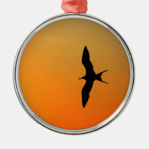 Magnificent frigate bird flying orange sunset metal tree decoration