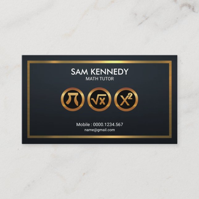 Magnificent Gold Math Icon Symbols Math Tutor Business Card (Front)