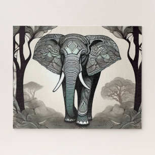 Magnificent Grey Beautiful Elephant Walking Jigsaw Puzzle