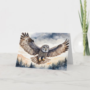 Magnificent Grey Owl Flying through the Air Blank Card