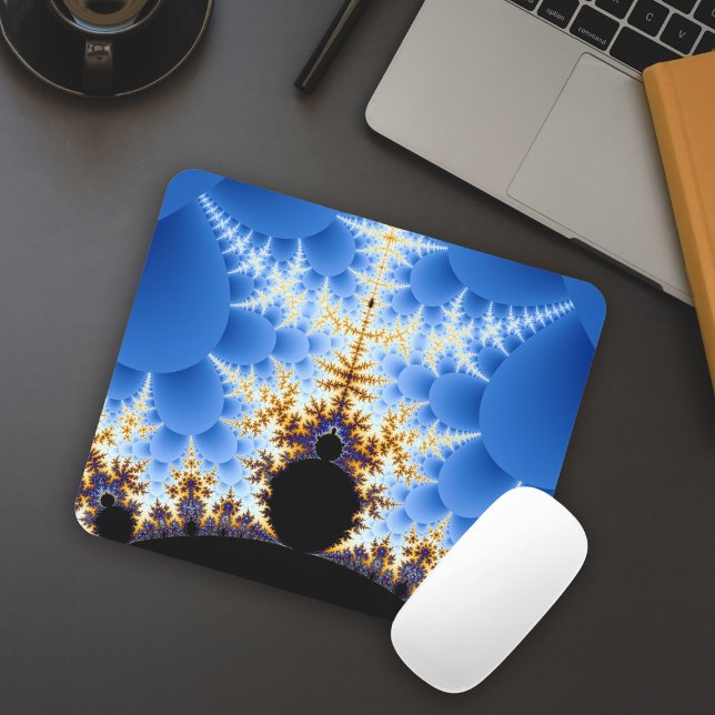Magnificent Mandelbrot Blue Black Gold Fractal Mouse Mat (Creator Uploaded)