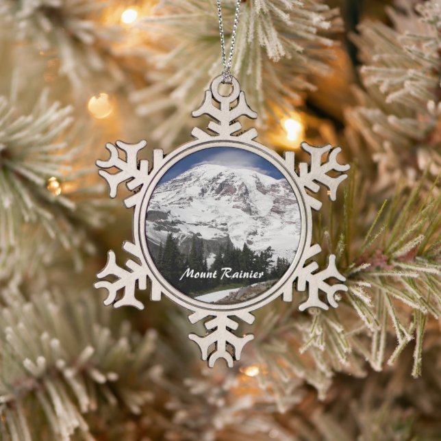 Magnificent Mount Rainier Snowflake Pewter Christmas Ornament (Tree)
