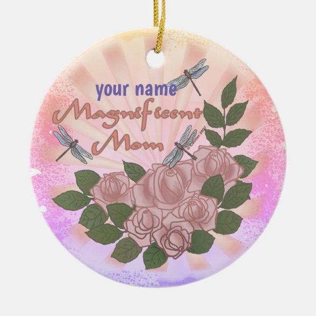 Magnificent Mum Roses  Ceramic Tree Decoration (Front)