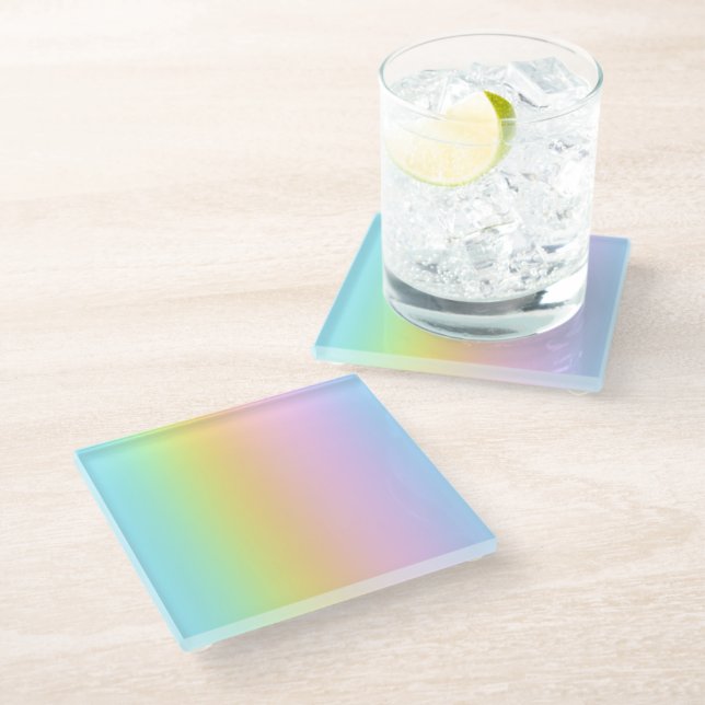 Magnificent Pastel Rainbow Wedding Glass Coaster (Angled)