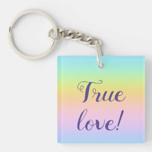 Magnificent Pastel Rainbow Wedding Key Ring
