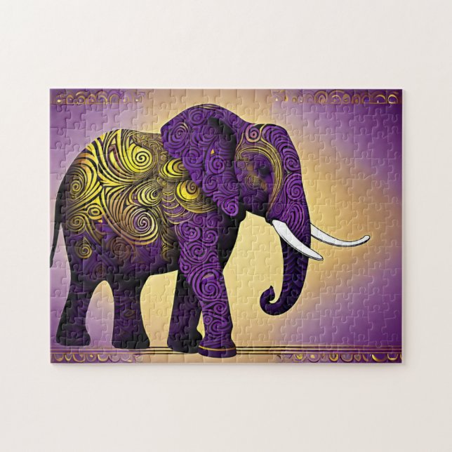 Magnificent Purple and Yellow Gigantic Elephant  Jigsaw Puzzle (Horizontal)