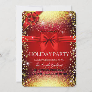 Magnificent Red, Decorative Ribbon Diamonds Frame Invitation