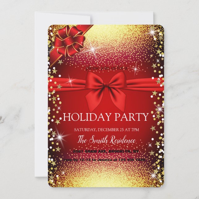 Magnificent Red, Decorative Ribbon Diamonds Frame Invitation (Front)