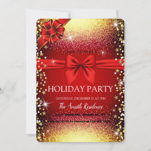 Magnificent Red, Decorative Ribbon Diamonds Frame Invitation