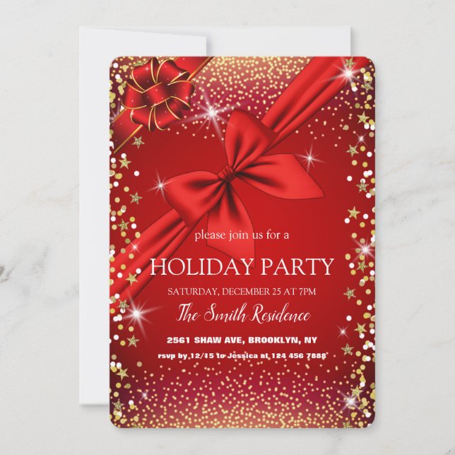 Magnificent Red, Decorative Ribbon Diamonds Frame Invitation (Front)