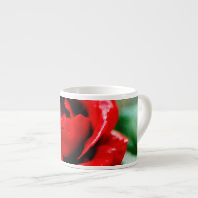 Magnificent Red Rose With Morning Dew Drops Espresso Cup (Front Right)