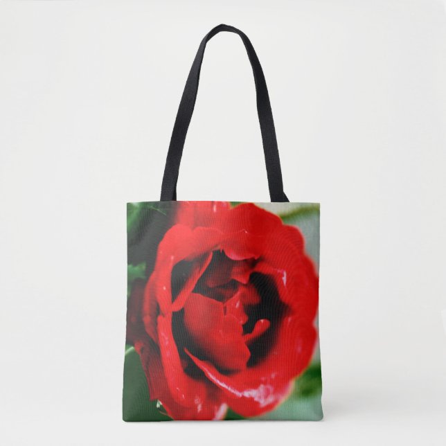 Magnificent red rose with morning dew drops  tote bag (Front)