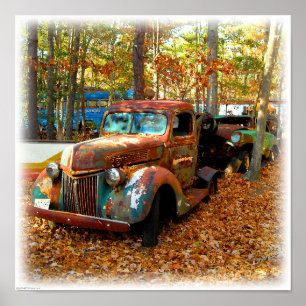 Magnificent Rusting Truck in Wooded Junk Yard Poster