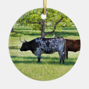 Magnificent Texas Longhorn Steers Ceramic Tree Decoration
