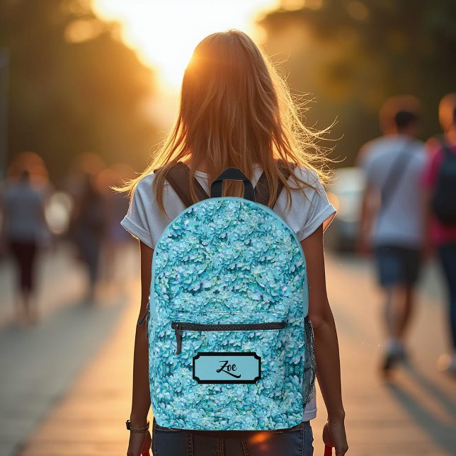 Magnificent, turquoise hydrangea blossoms, custom printed backpack (Creator Uploaded)