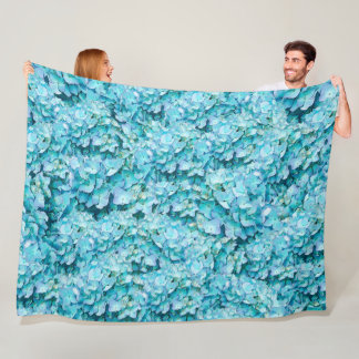Magnificent, turquoise hydrangea blossoms fleece blanket