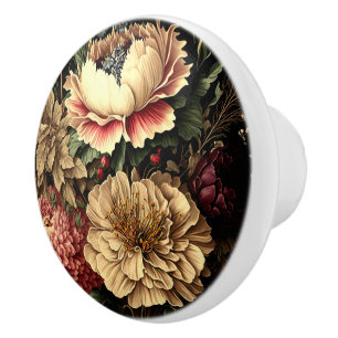 Magnificent Vintage Floral Arrangement Ceramic Knob
