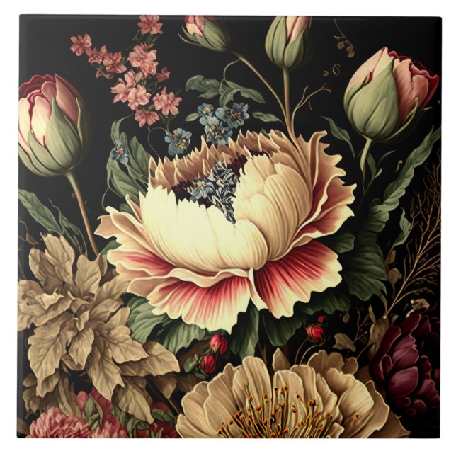 Magnificent Vintage Floral Arrangement  Tile (Front)