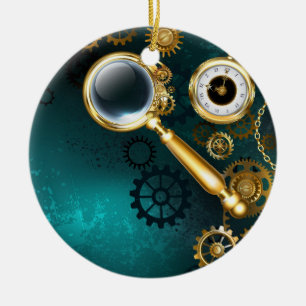 Magnifier in Steampunk Style Ceramic Tree Decoration