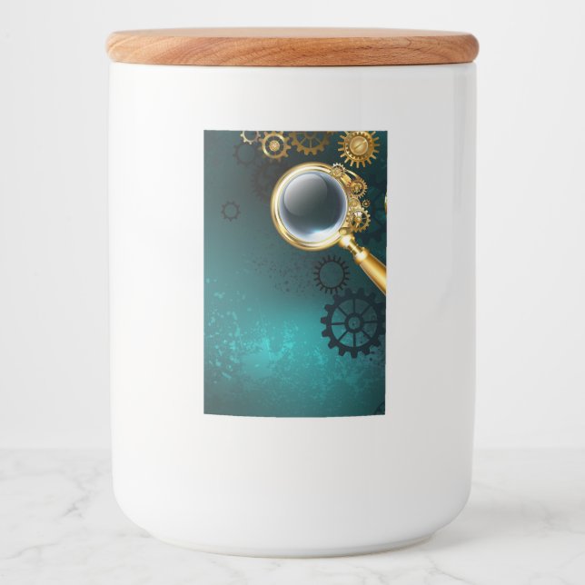 Magnifier in Steampunk Style Food Label (Front)