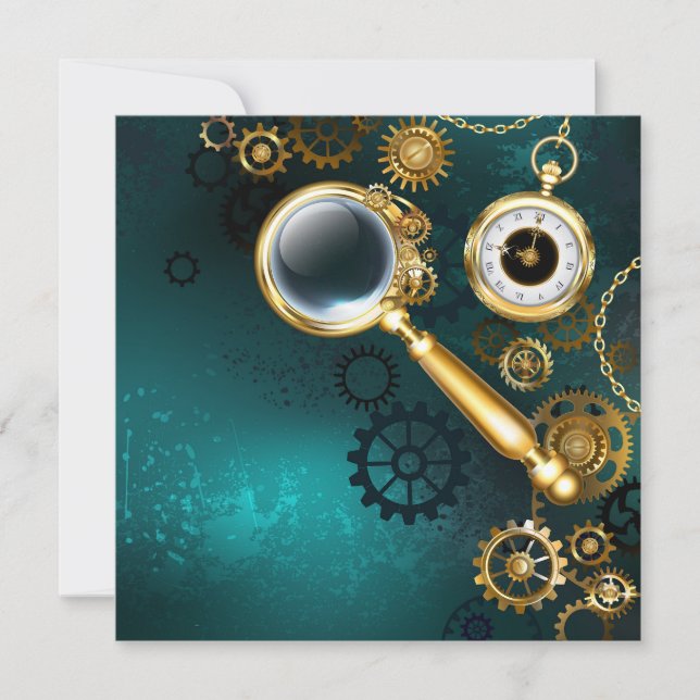 Magnifier in Steampunk Style Holiday Card (Front)