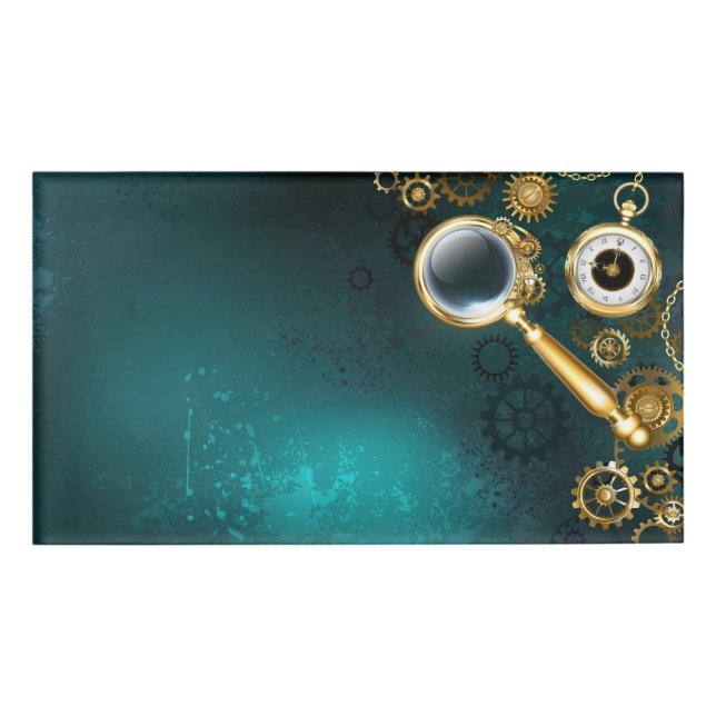 Magnifier in Steampunk Style Name Tag (Front)