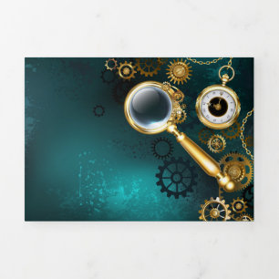 Magnifier in Steampunk Style Tri-Fold Invitation