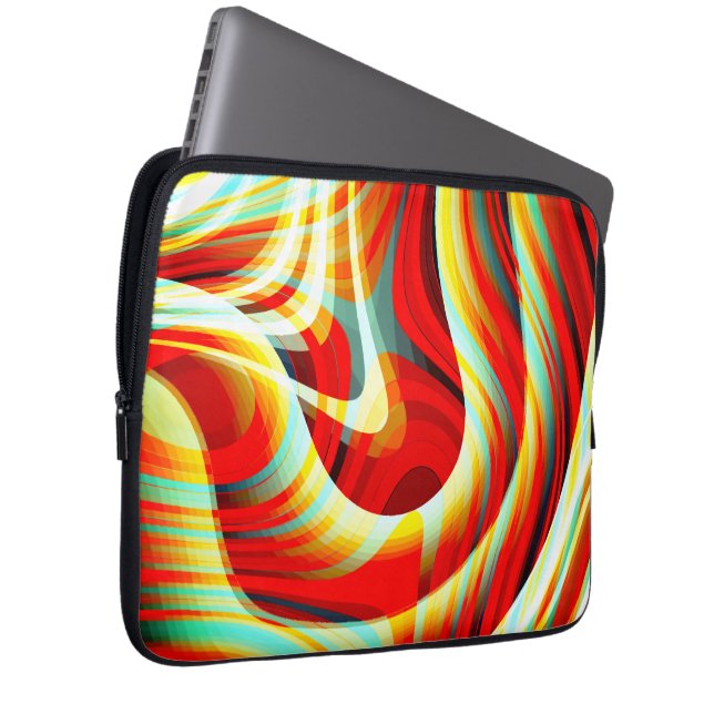 Magnifying curved red strokes overlapping in mess  laptop sleeve (Front Right)