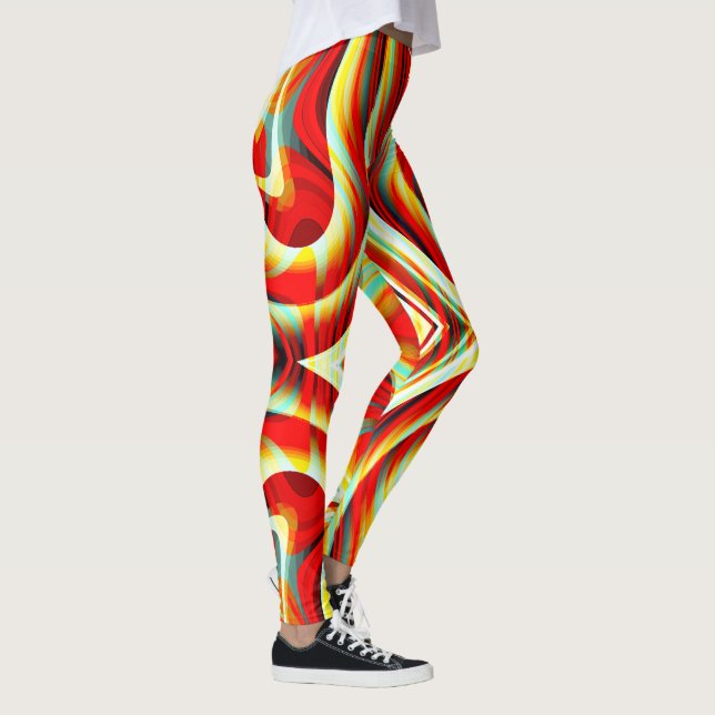 Magnifying curved red strokes overlapping in mess  leggings (Right)