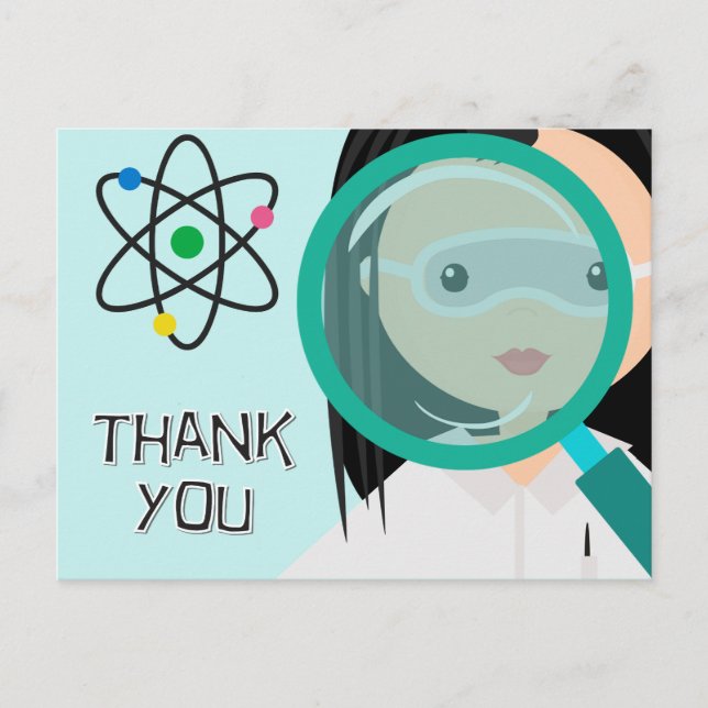 Magnifying Glass Girl Scientist Thank You Postcard (Front)