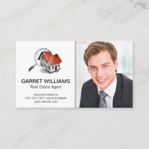 Magnifying Glass Home Logo   Smiling Business Man Business Card