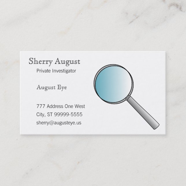 Magnifying Glass Private Investigations Business Card (Front)