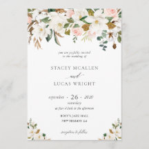 Magnolia and Cotton Floral Invitations