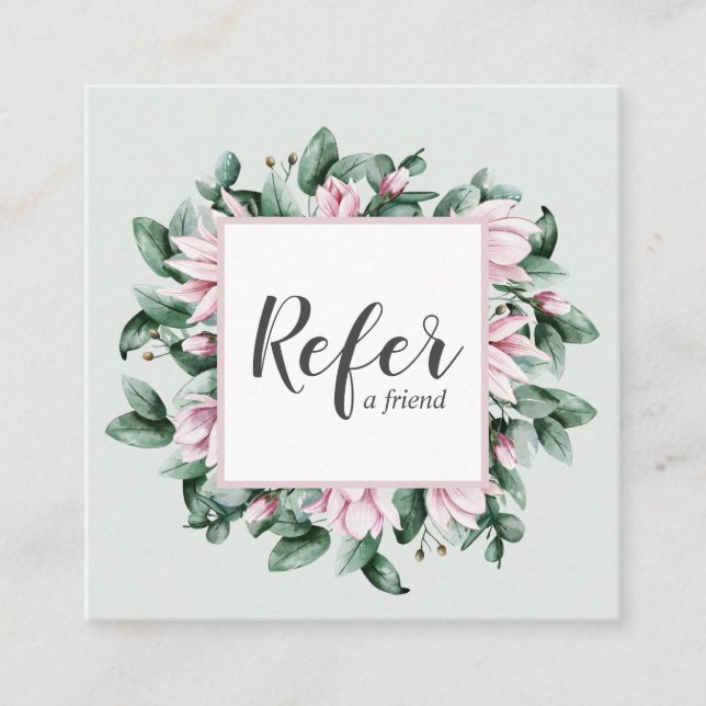 Magnolia and Eucalyptus floral frame light grey Referral Card (Front)