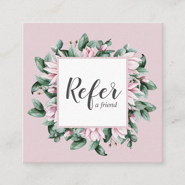 Magnolia and Eucalyptus floral frame pink Referral Card (Front)