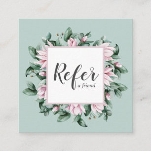 Magnolia and Eucalyptus floral frame sage green Referral Card