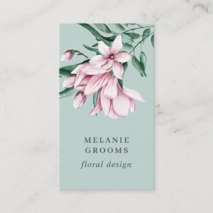 Magnolia and Eucalyptus green Floral Botanical Business Card