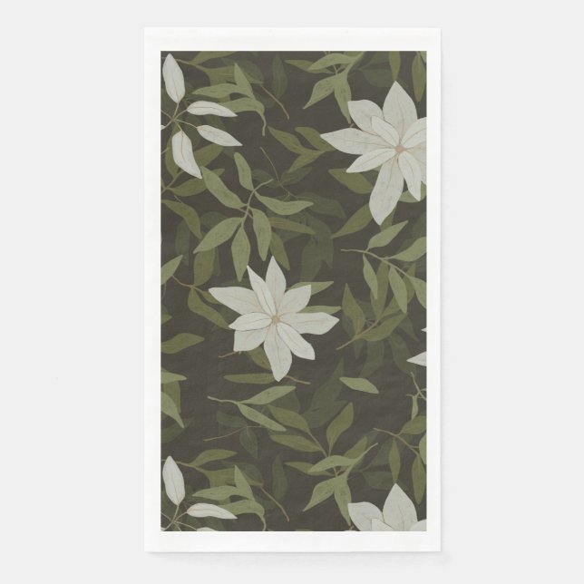 Magnolia and green leaves on black napkin (Front)