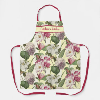 Magnolia and Hydrangea Flowers Southern Cooking Ap Apron