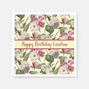 Magnolia and Hydrangea Flowers Southern Napkin