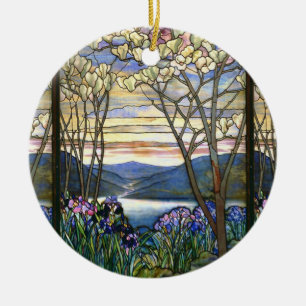 Magnolia and Iris Scenic Inspirational Ceramic Tree Decoration