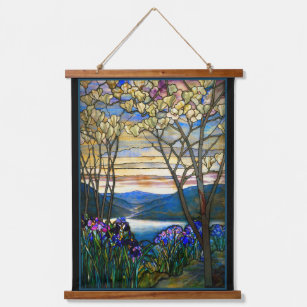 Magnolia and Iris Tiffany Stained Glass Tapestry