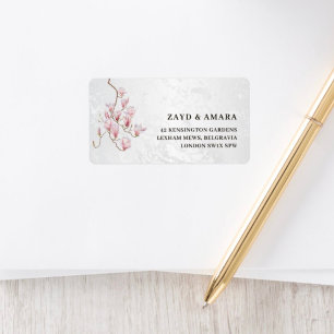 Magnolia Arch Address Label Pink Floral Marble