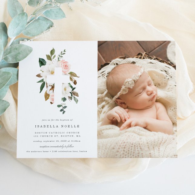 Magnolia Baptism Photo Invitation (Creator Uploaded)