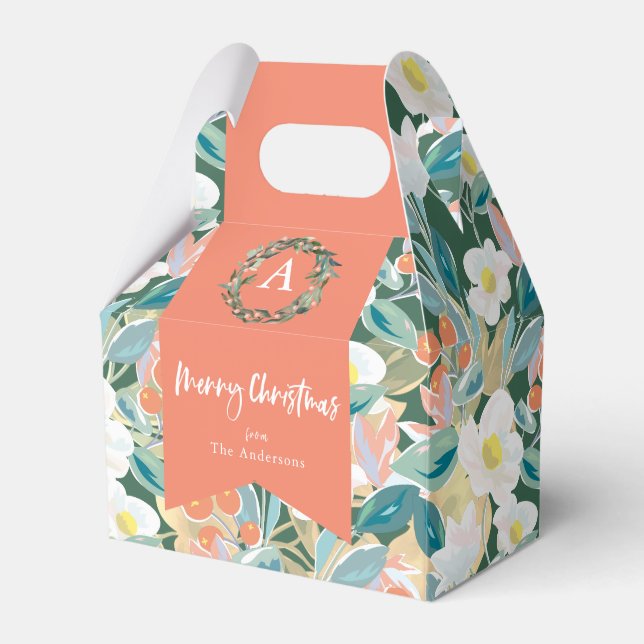 Magnolia & Berry Green Floral Holiday Favour Box (Front Side)