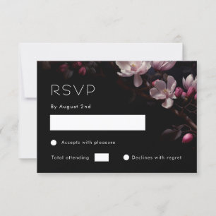 Magnolia Black Floral RSVP Card