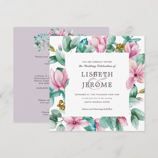 Magnolia Bloom |  All in one Botanical Wedding Invitation (Front/Back)